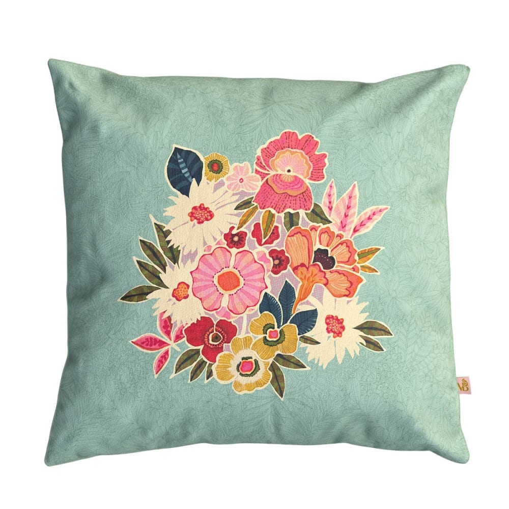 Housse de coussin extérieur 45x45 cm motif fleuri celadon