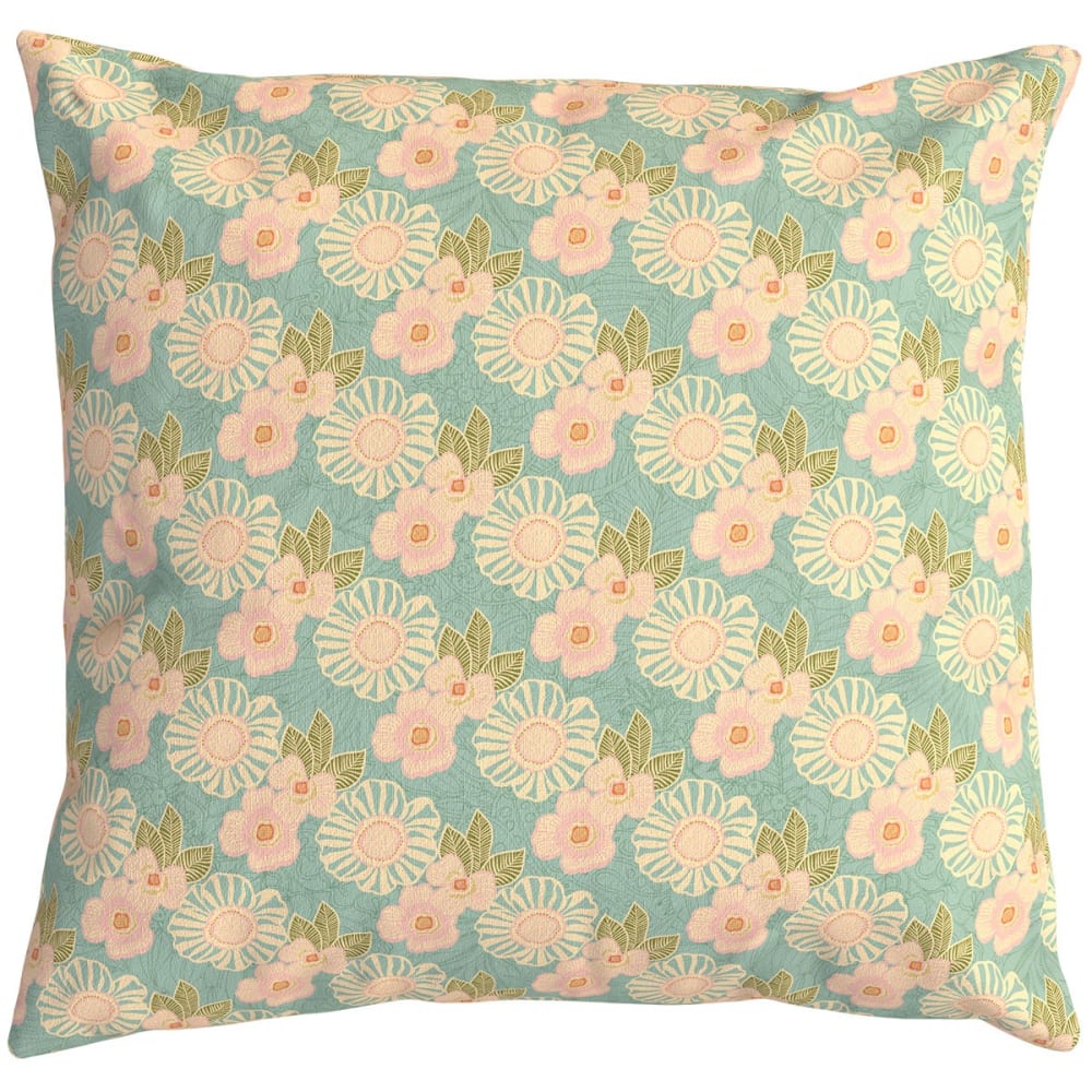 Housse de coussin extérieur 60x60 cm fleurs graphiques celadon