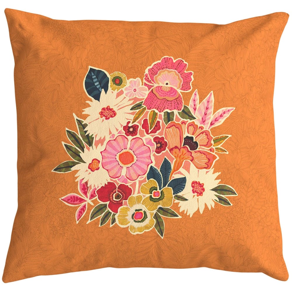Housse de coussin extérieur 60x60 cm motif fleuri mandarine