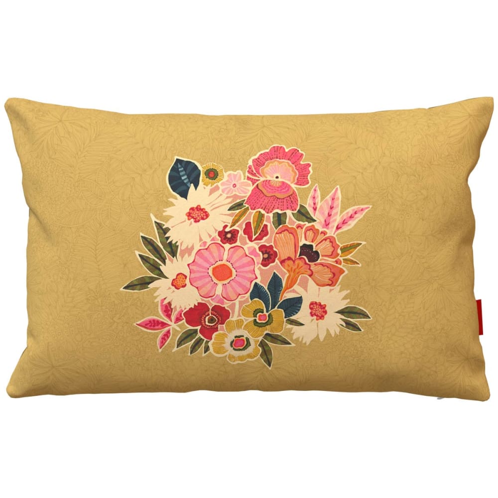 Housse de coussin extérieur 40x60 cm motif fleuri ocre