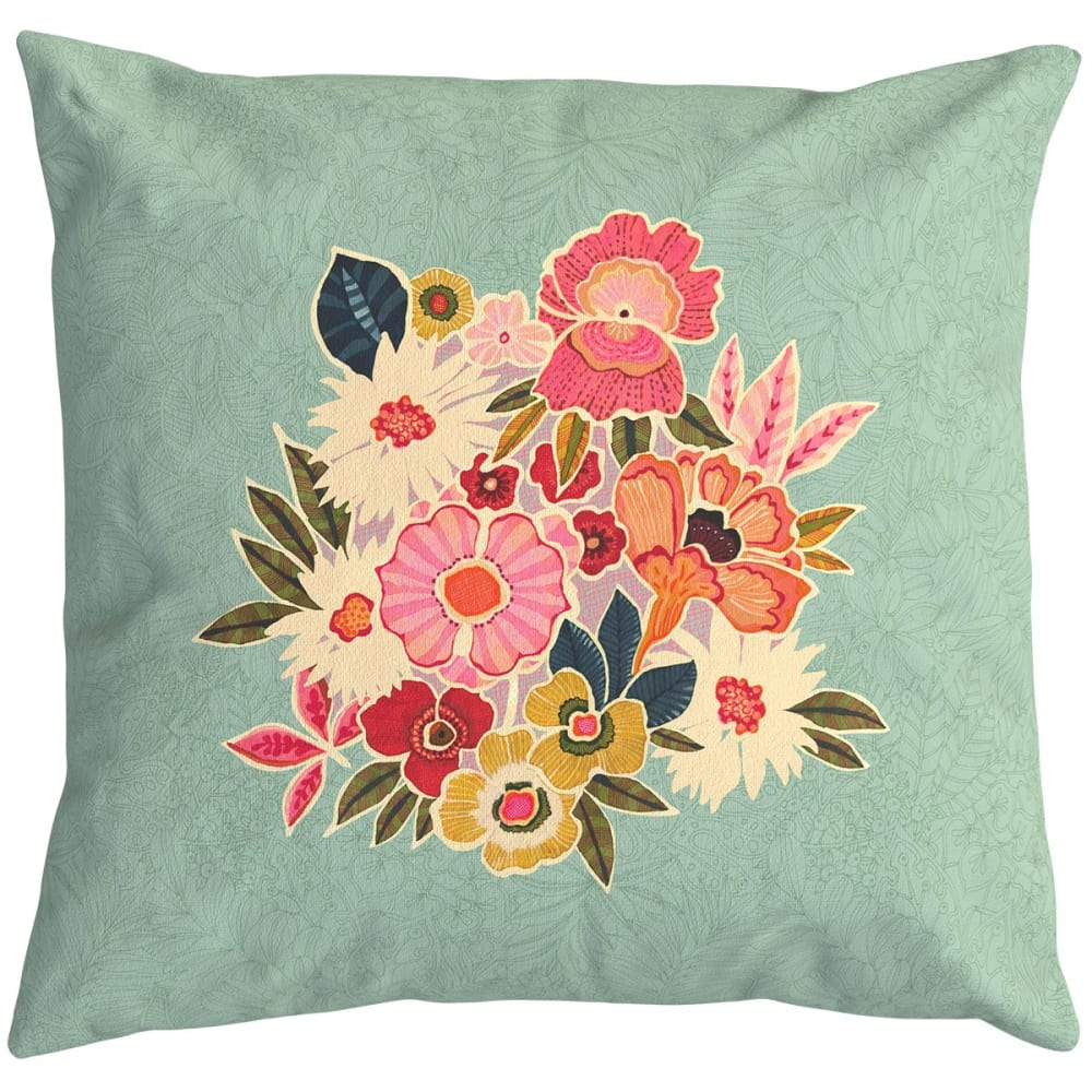 Housse de coussin extérieur 60x60 cm motif fleuri celadon