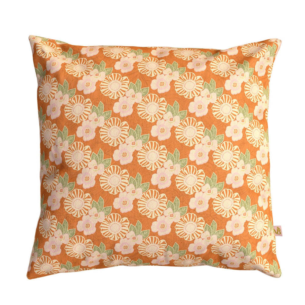 Housse de coussin extérieur 45x45 cm fleurs graphiques mandarine