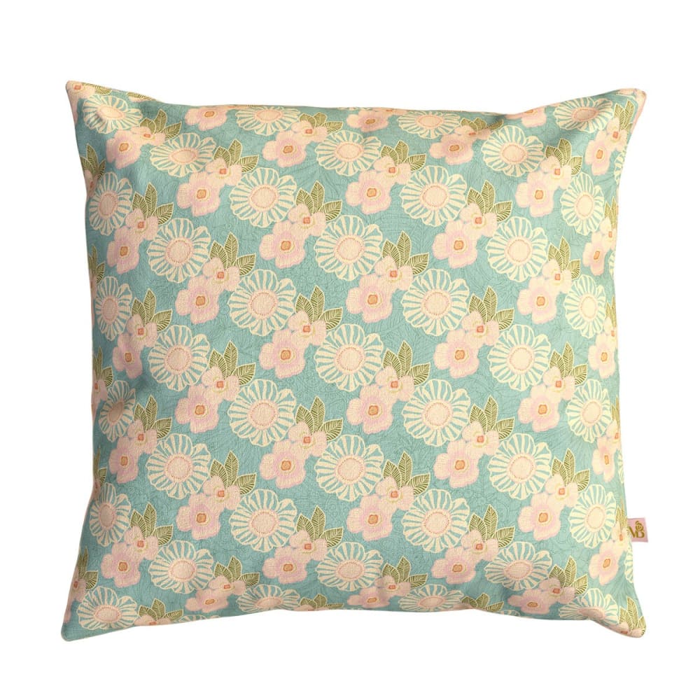 Housse de coussin extérieur 45x45 cm fleurs graphiques celadon