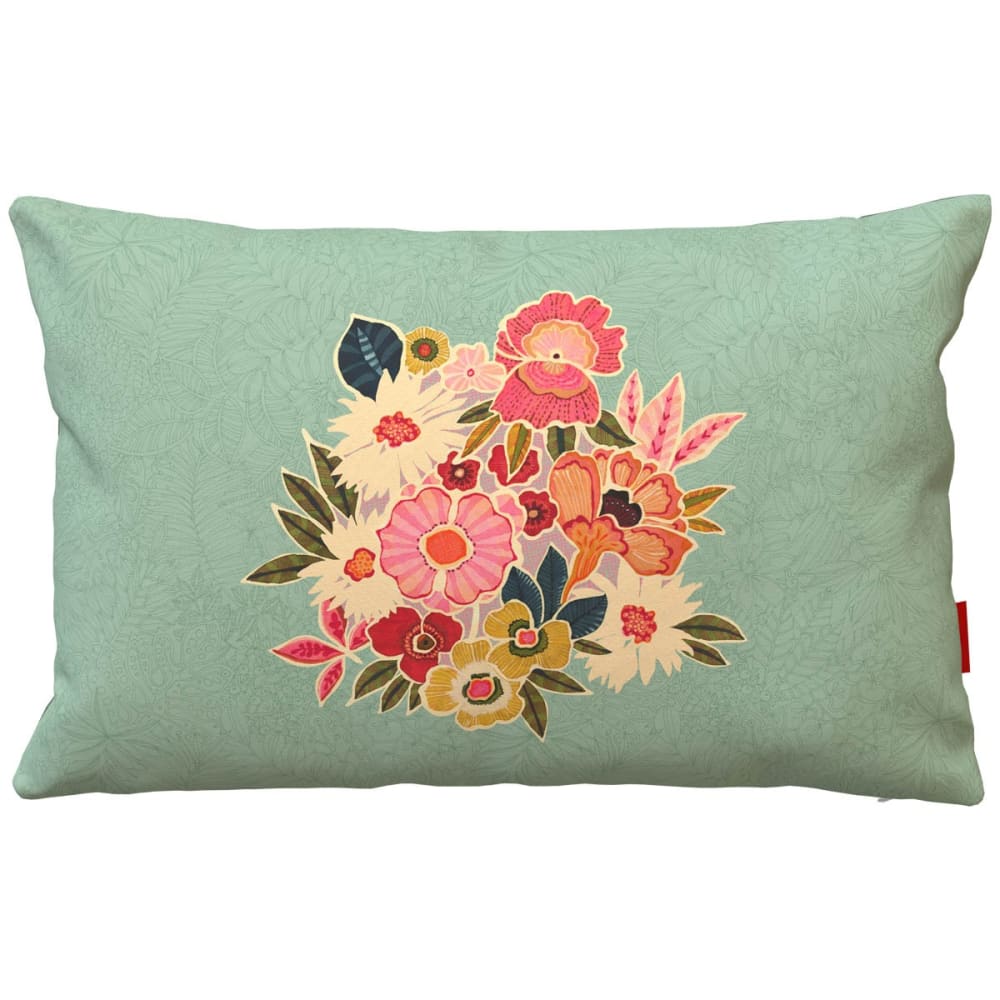 Housse de coussin extérieur 40x60 cm motif fleuri celadon