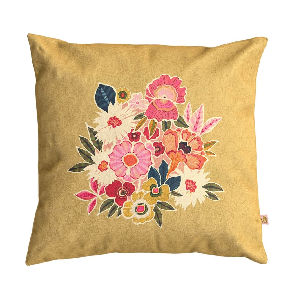 Housse de coussin extérieur 45x45 cm motif fleuri ocre