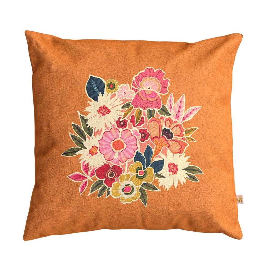 Housse de coussin extérieur 45x45 cm motif fleuri mandarine