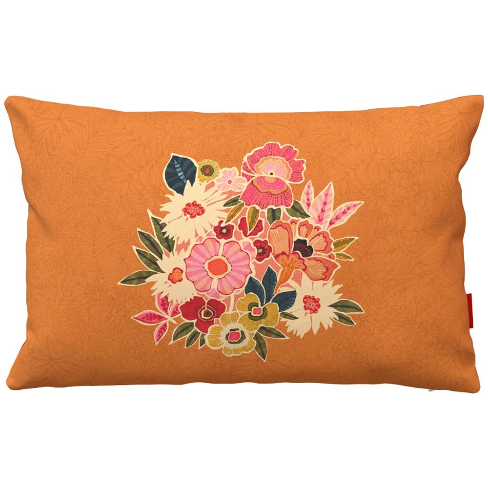 Housse de coussin extérieur 40x60 cm motif fleuri mandarine