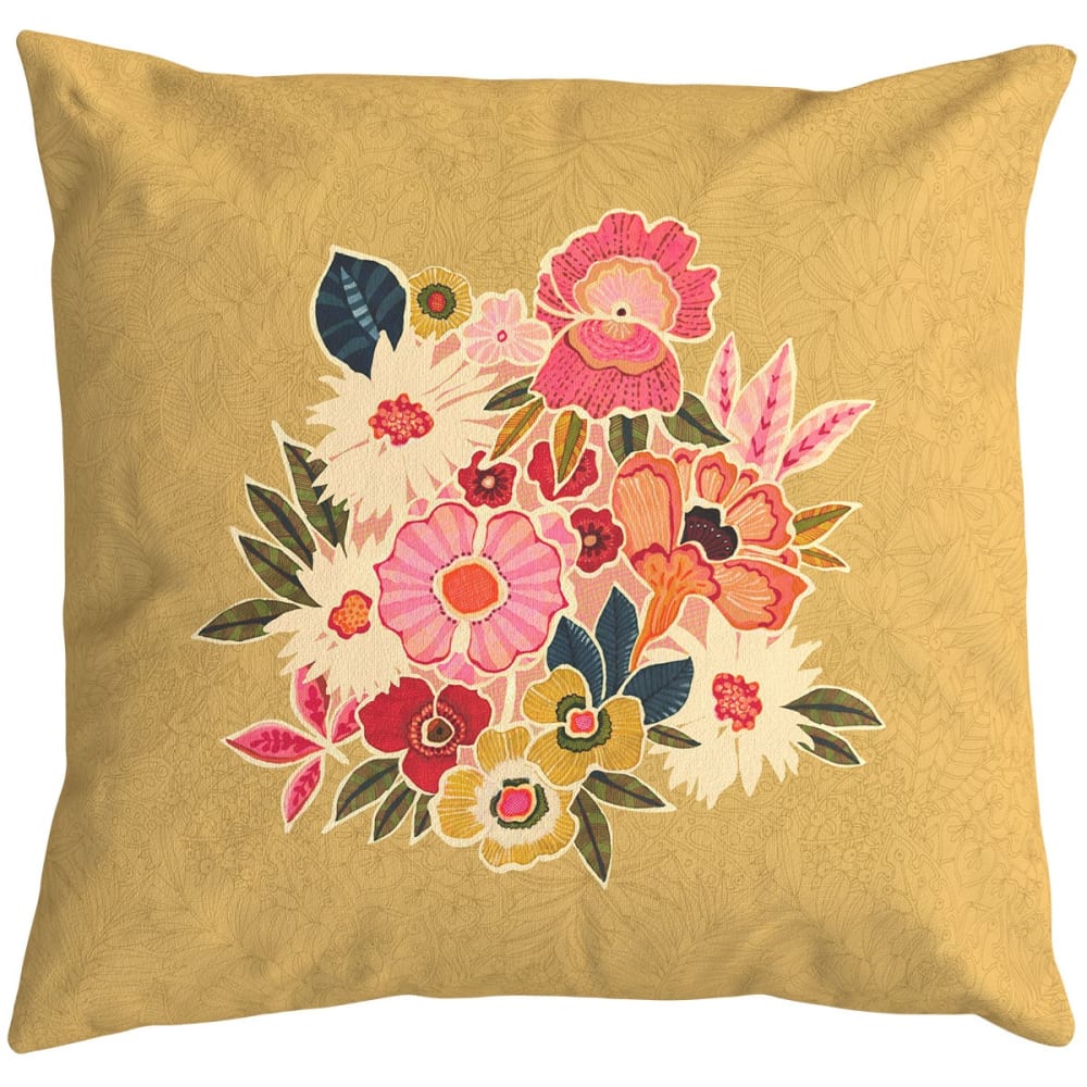 Housse de coussin extérieur 60x60 cm motif fleuri ocre