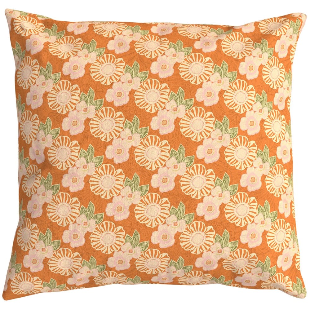 Housse de coussin extérieur 60x60 cm fleurs graphiques mandarine