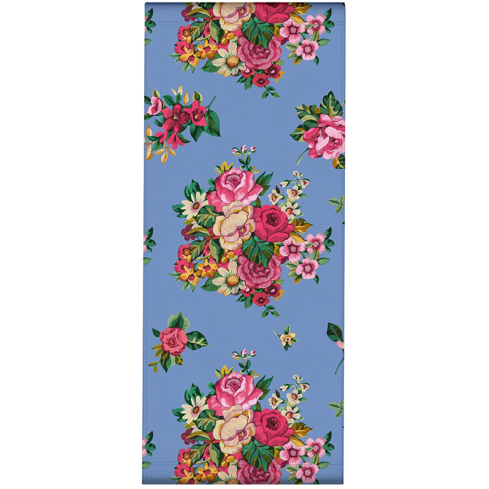 Toile outdoor pour transat, prête à poser, motif fleuri bleu