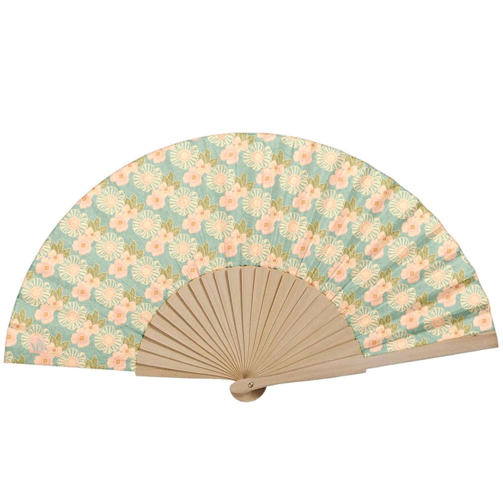 Vent de Bohème Fächer aus Birke Grafische Blumen Blau style classic chic Blau Holz