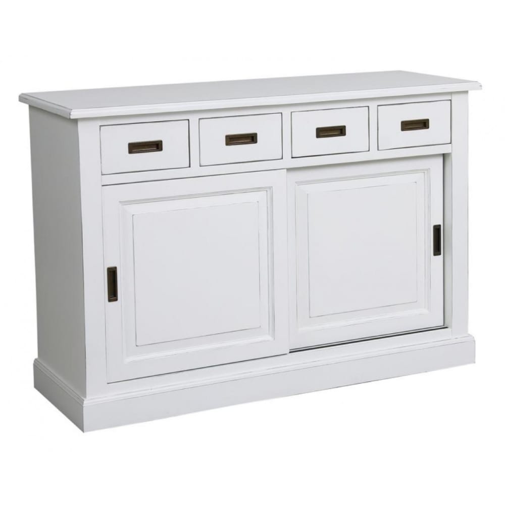 Buffet bas 2 portes 4 tiroirs en bois blanc