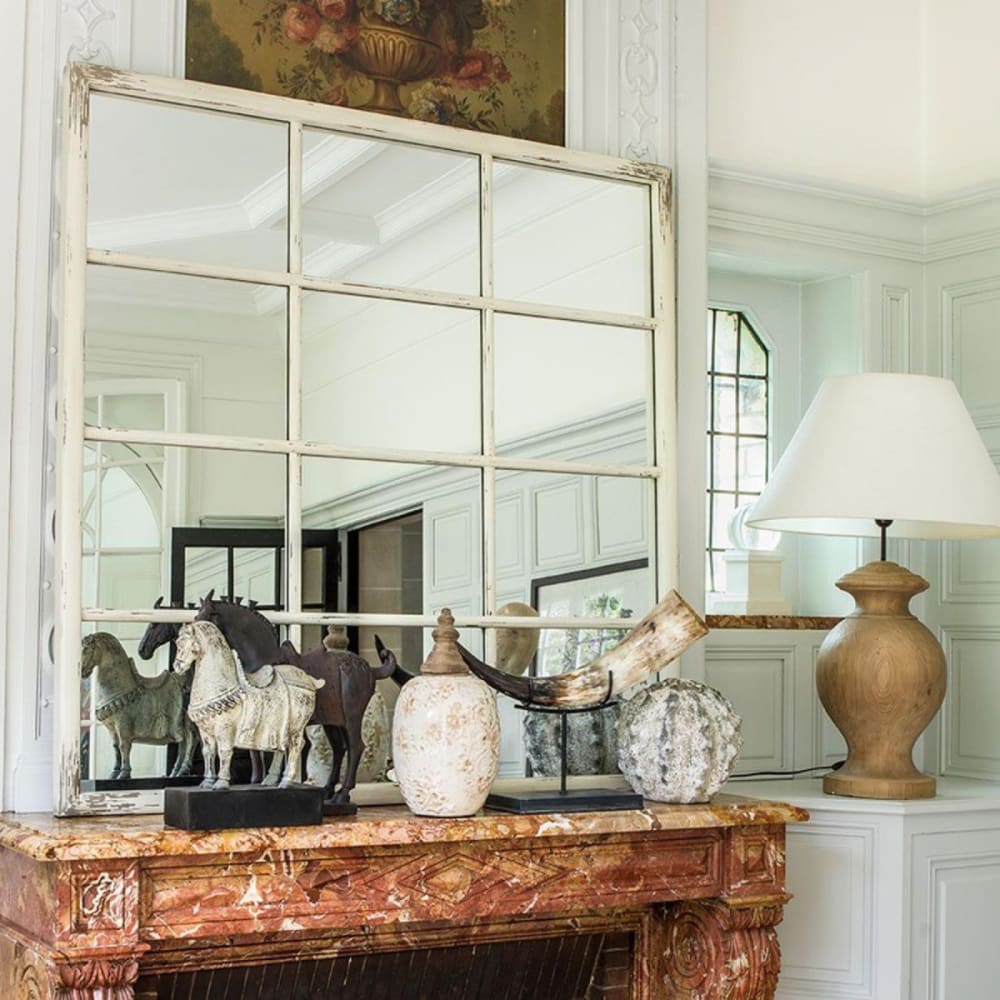 Miroir carré fenêtre en bois blanc