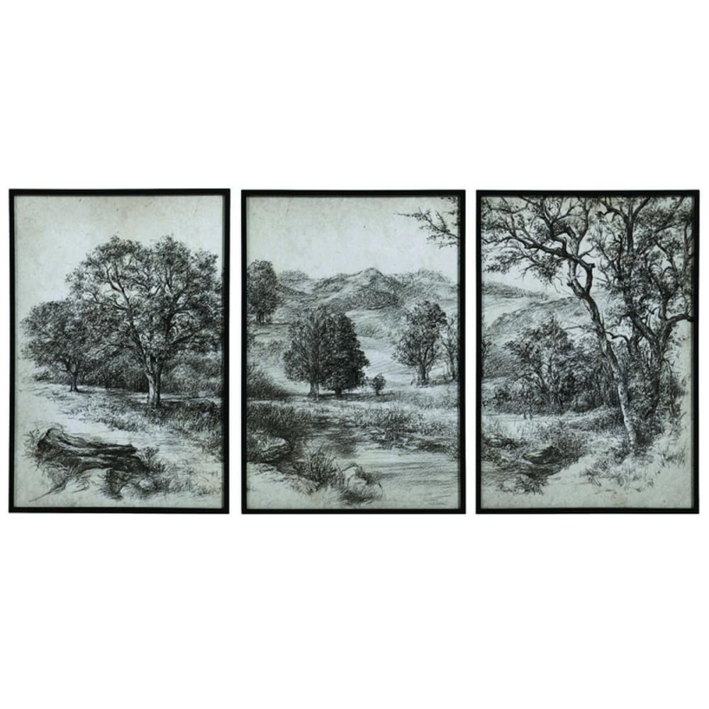 Triptyque toile de jouy en bois multicolore
