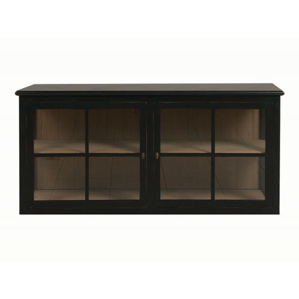 Caisson noir portes vitrées en bois