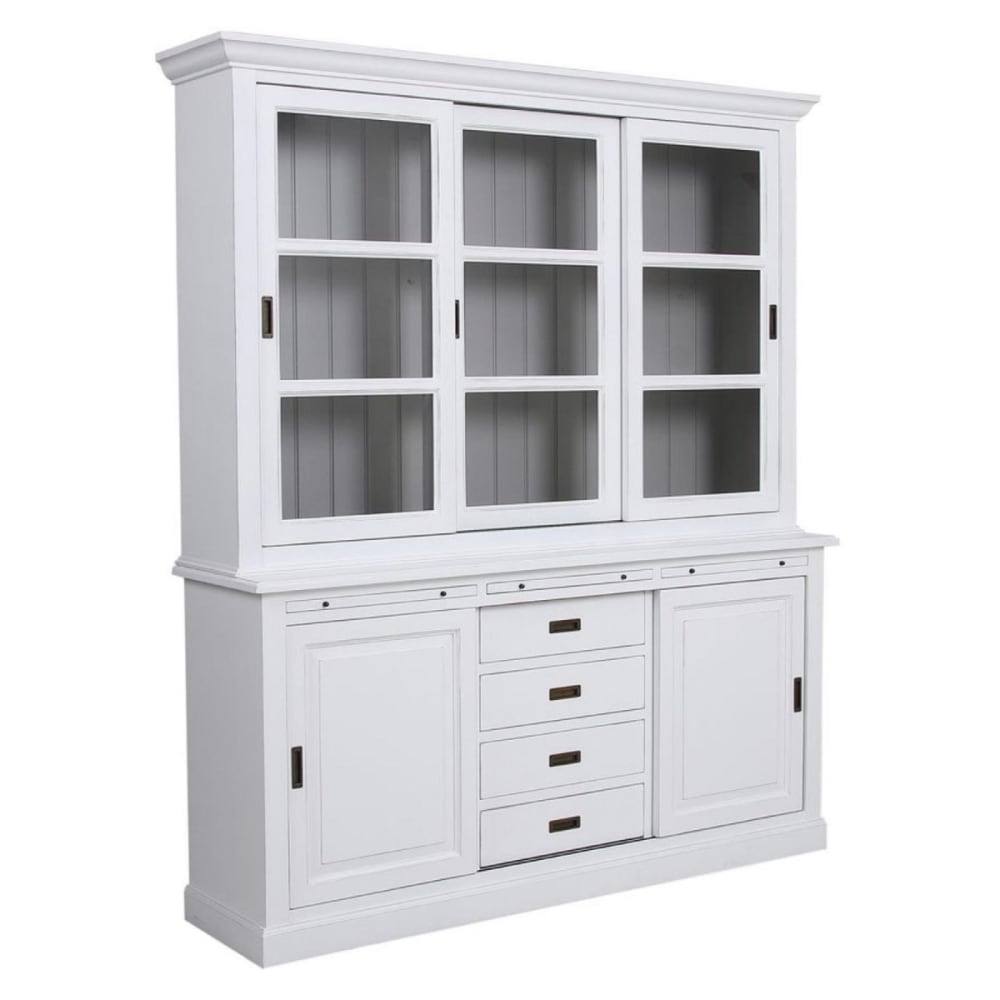 Buffet 3 portes vitrées en bois blanc