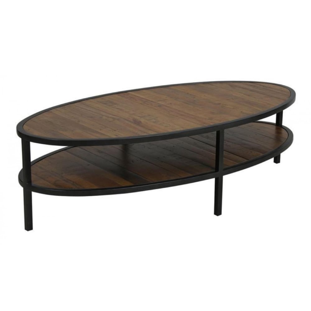 Table basse ovale en fibres de particules marron