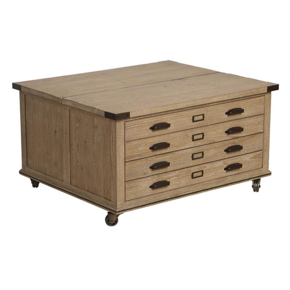 Table basse coffre en bois beige