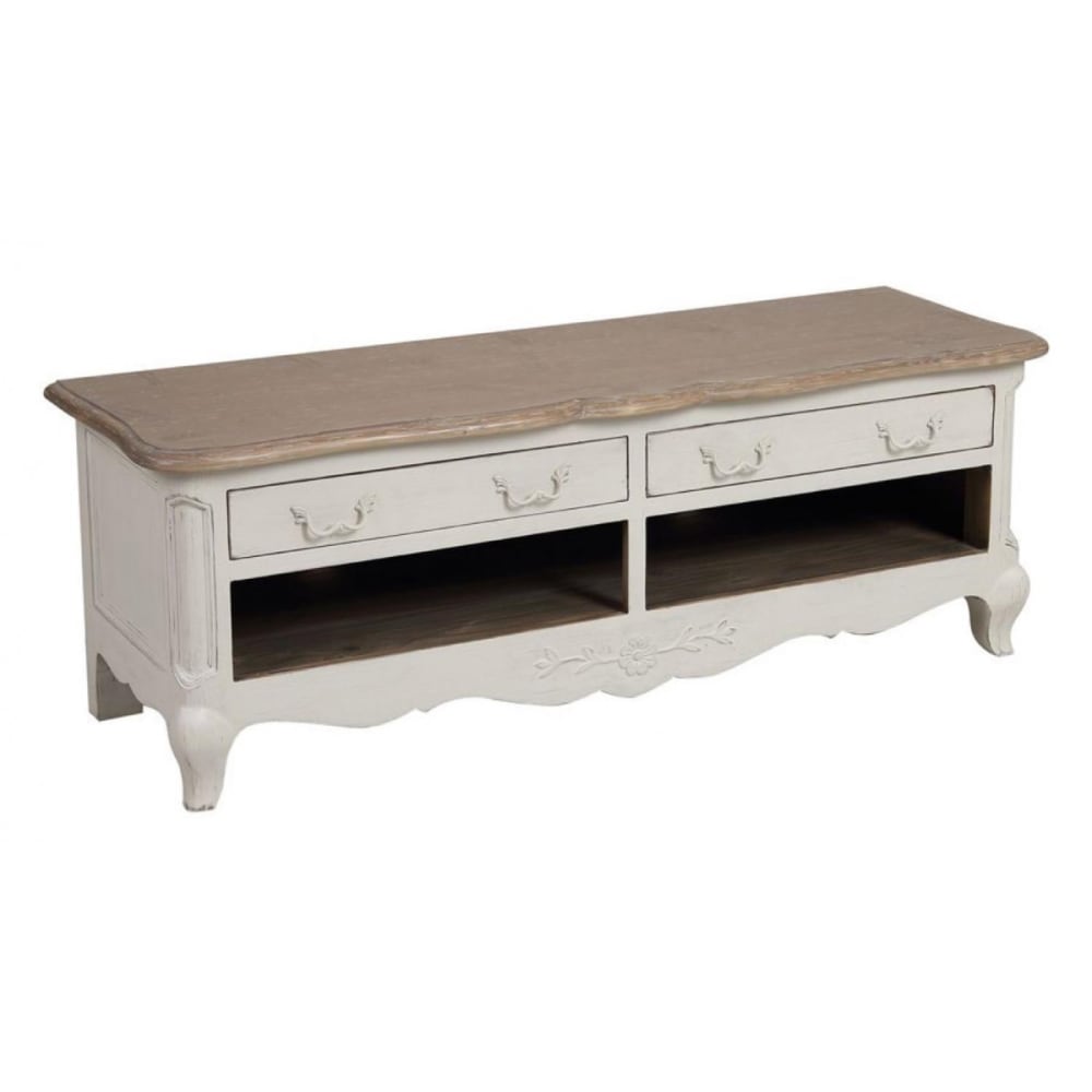 Meuble tv 2 tiroirs en bois blanc