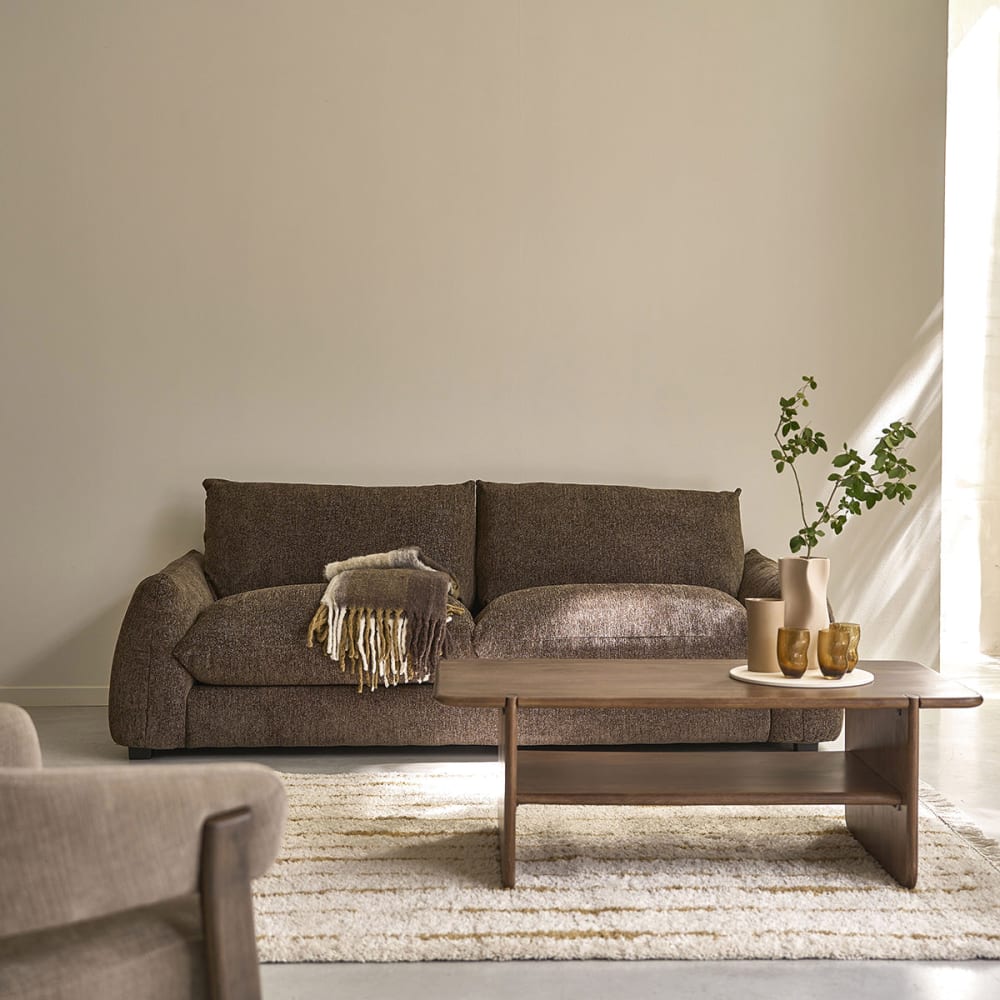 BERAH GETAH Gerades 3-Sitzer-Sofa aus meliertem, schokoladenbraunem Chenille style modern Öko-Tex Zertifikat - Stoff
