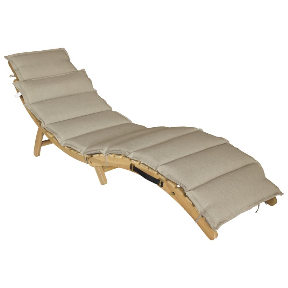 Bain de soleil pliant en acacia avec coussin sable