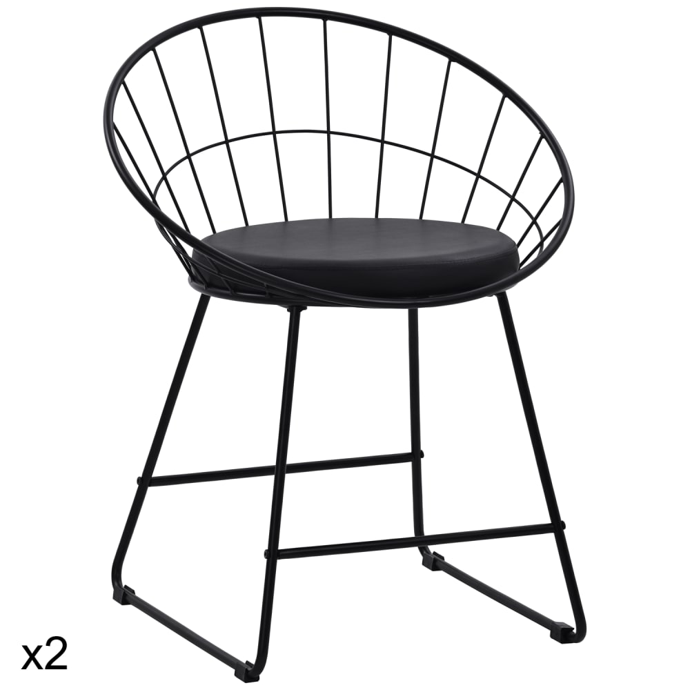 Lot de 2 chaises en métal noir et coussin noir