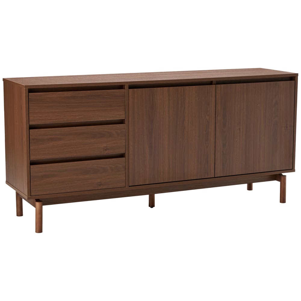 Buffet en bois foncé 2 portes 3 tiroirs 160cm