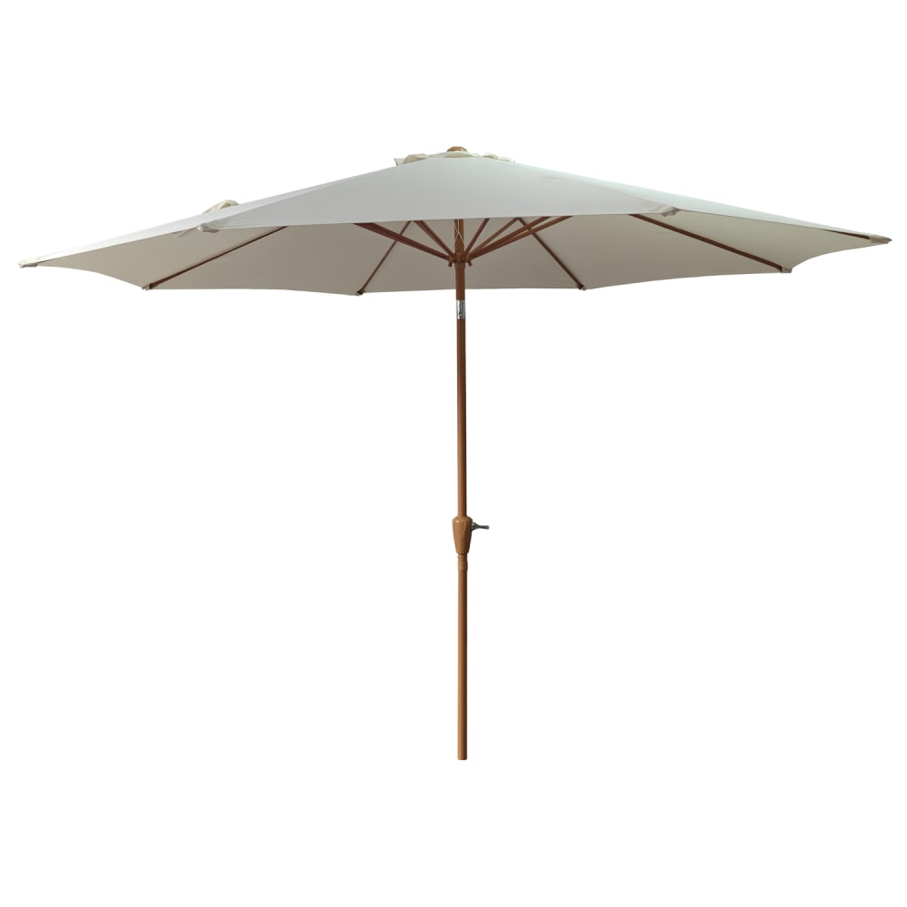 Parasol droit rond 3,30m en aluminium effet bois et toile beige