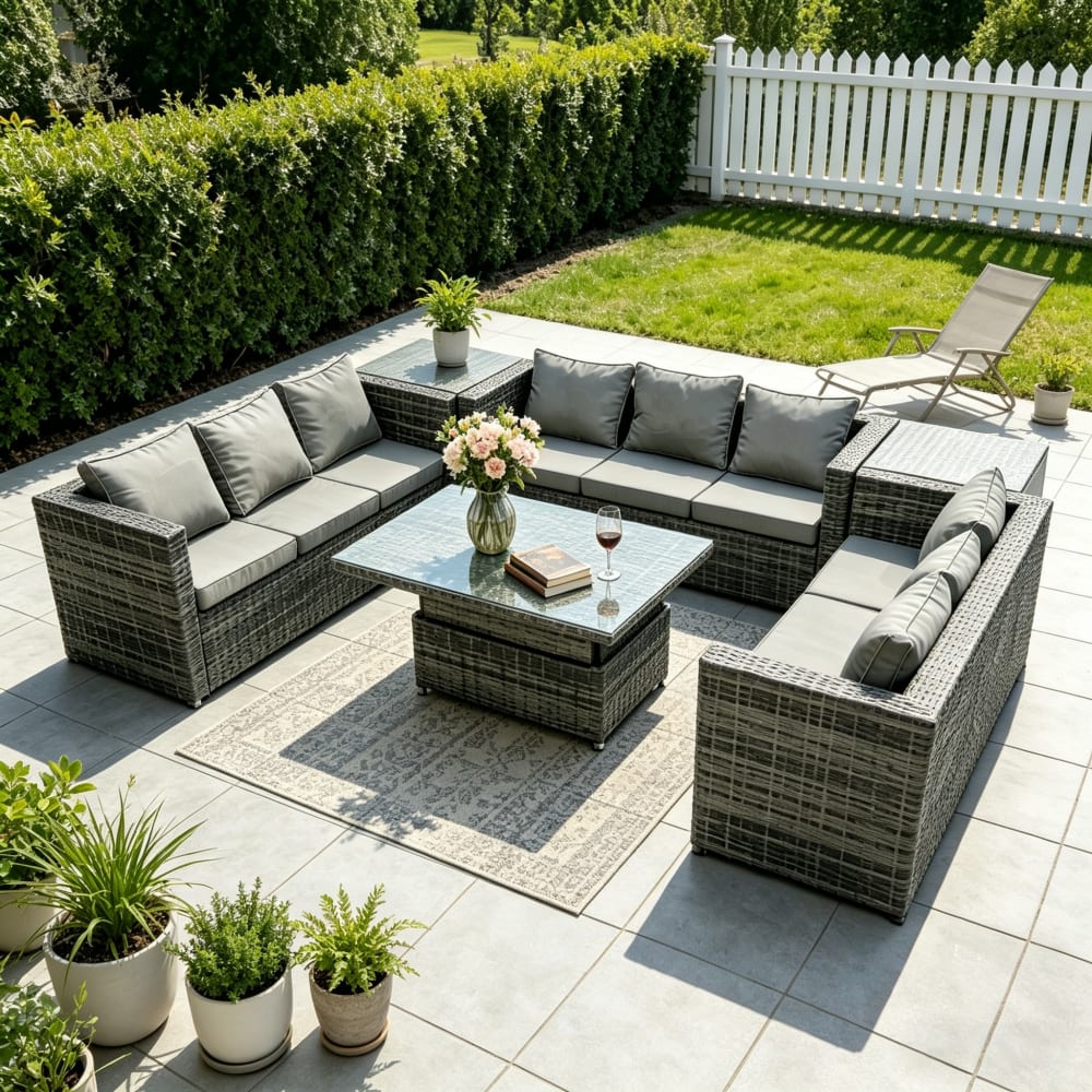 Fimous U-Form Lounge Set verstellbarer Esstisch,2 Side Tables -