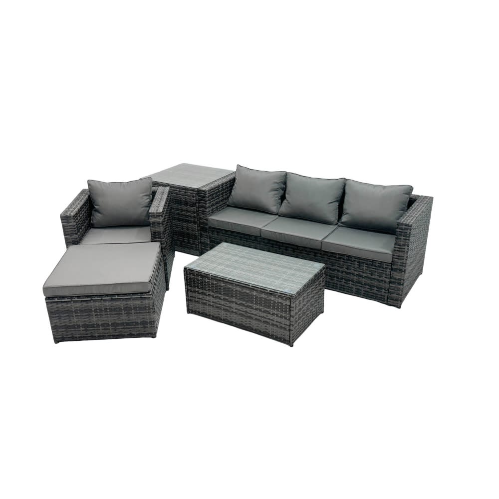 Fimous Fimous 5-Sitzer Polyrattan Lounge Set Dunkelgrau style classic chic - -
