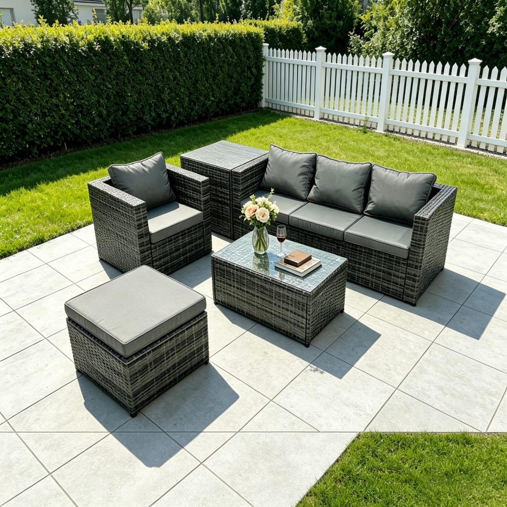Fimous 5-Sitzer Polyrattan Lounge Set Dunkelgrau - Maisons Du