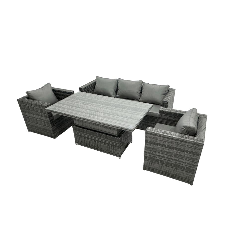 Fimous Fimous 5-Sitzer Polyrattan Set höhenverstellbar Dunkelgrau style classic chic - -