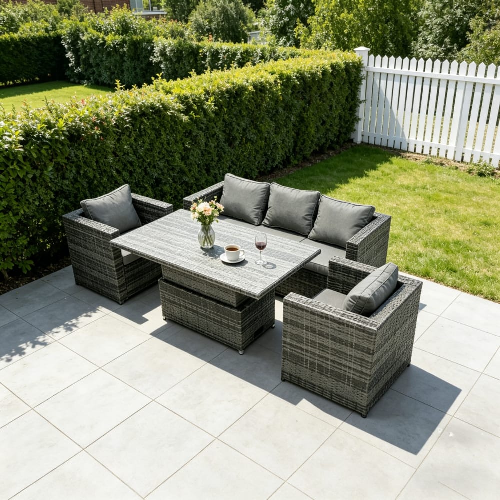 Fimous 5-Sitzer Polyrattan Set höhenverstellbar Dunkelgrau -