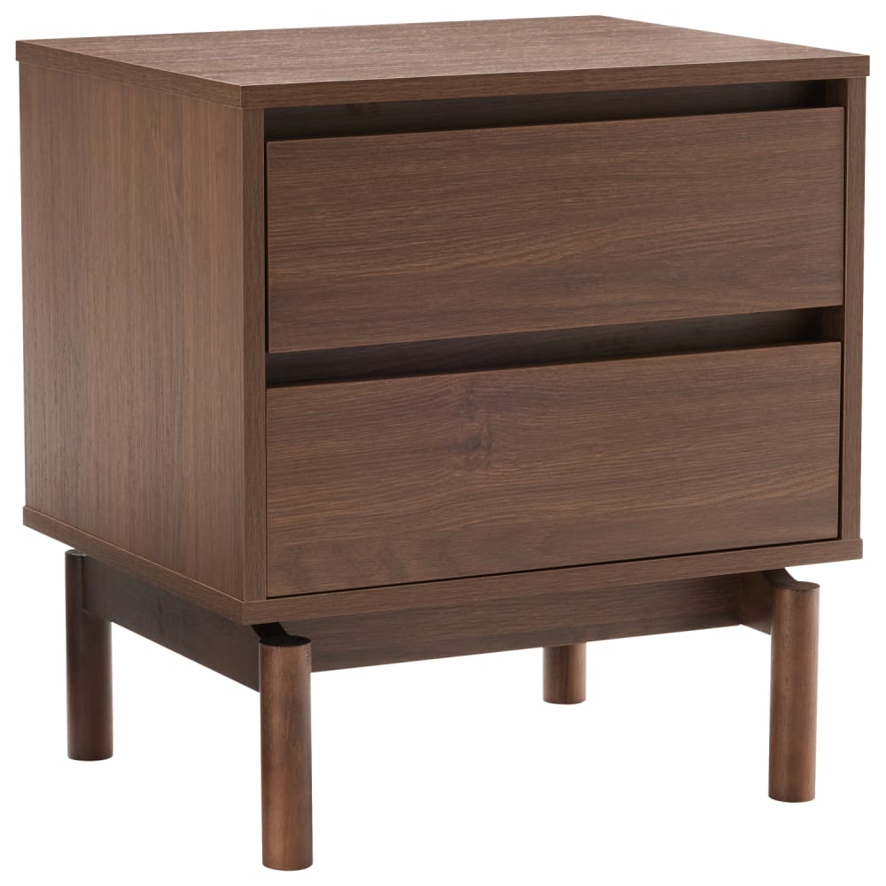 Table de chevet en bois foncé 50cm 2 tiroirs