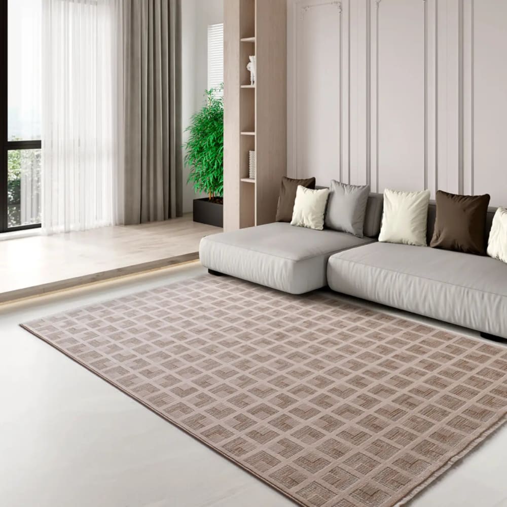 Atticgo Kurzflorteppich, Geometrisch mit fransen, beige, 160x230 cm style modern Öko-Tex Zertifikat - Pp - Polypropylen