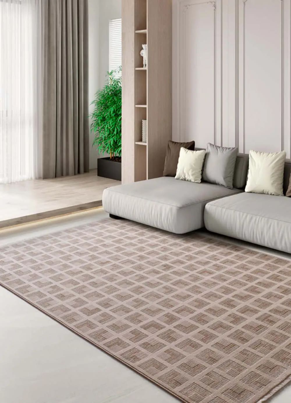Tapis à franges géométrique beige 160x230 cm — vue 3