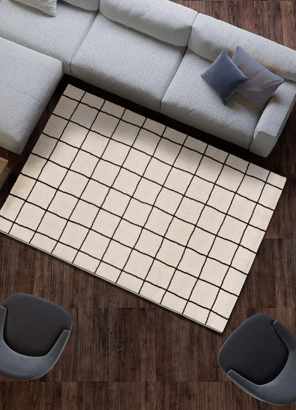 Tapis géométrique blanc/noir 200x290 cm — vue 3