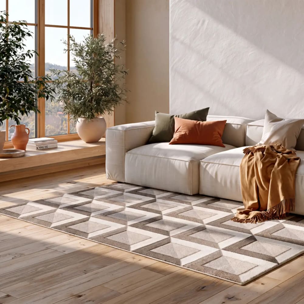 Atticgo Kurzflorteppich, Geometrisch, braun/creme, 80x150 cm style modern Öko-Tex Zertifikat - Pp - Polypropylen