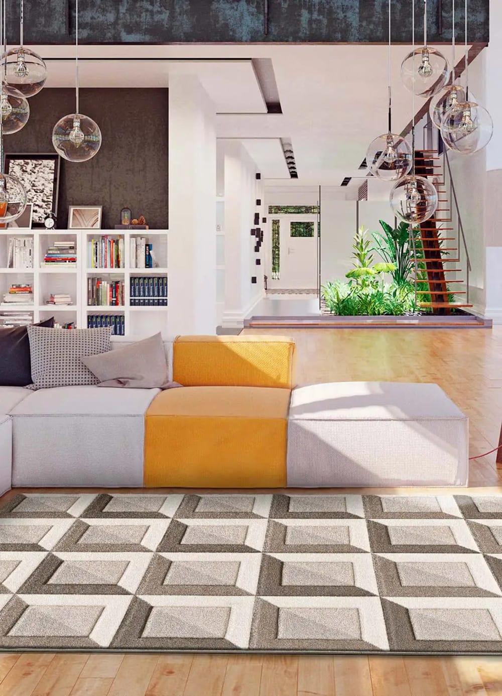 Tapis géométrique marron/crème 80x150 cm — vue 3