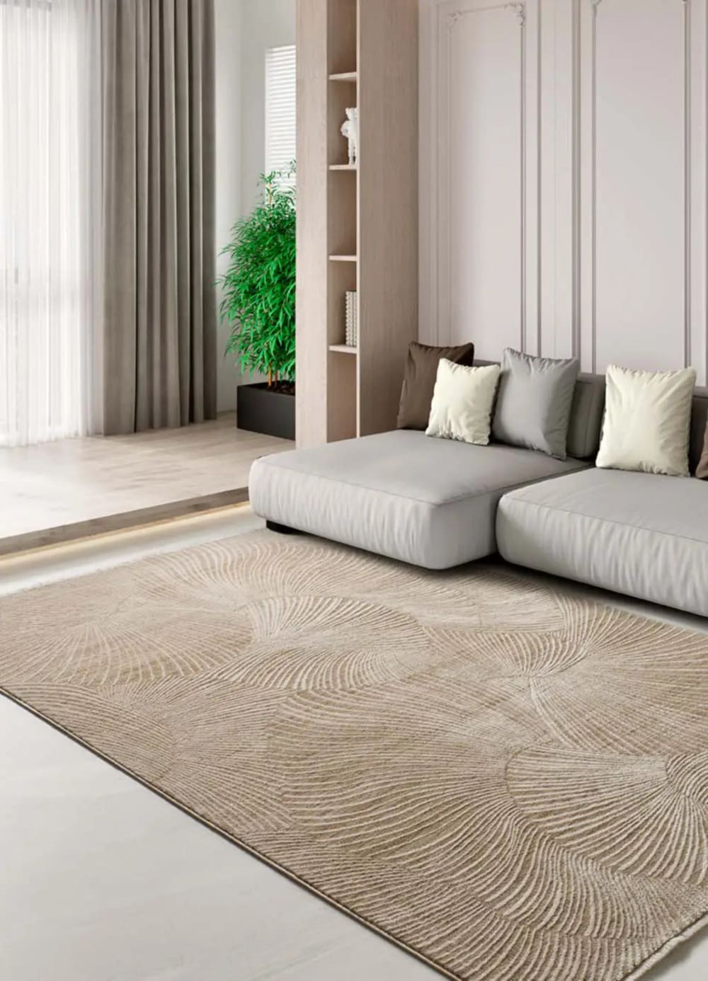 Tapis à franges géométrique beige 200x290 cm — vue 3