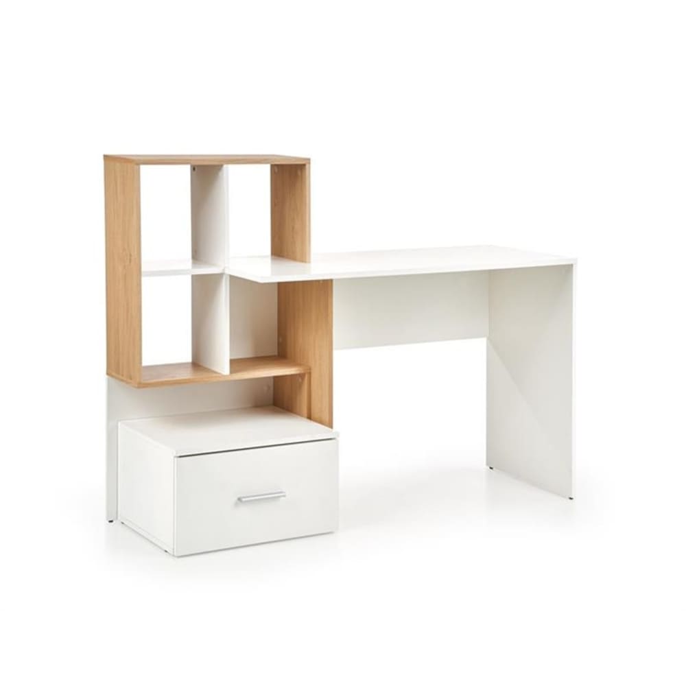 MSO Schreibtisch in Weißeichenoptik mit großer Schublade und Regalen style landhaus Weiß Holz