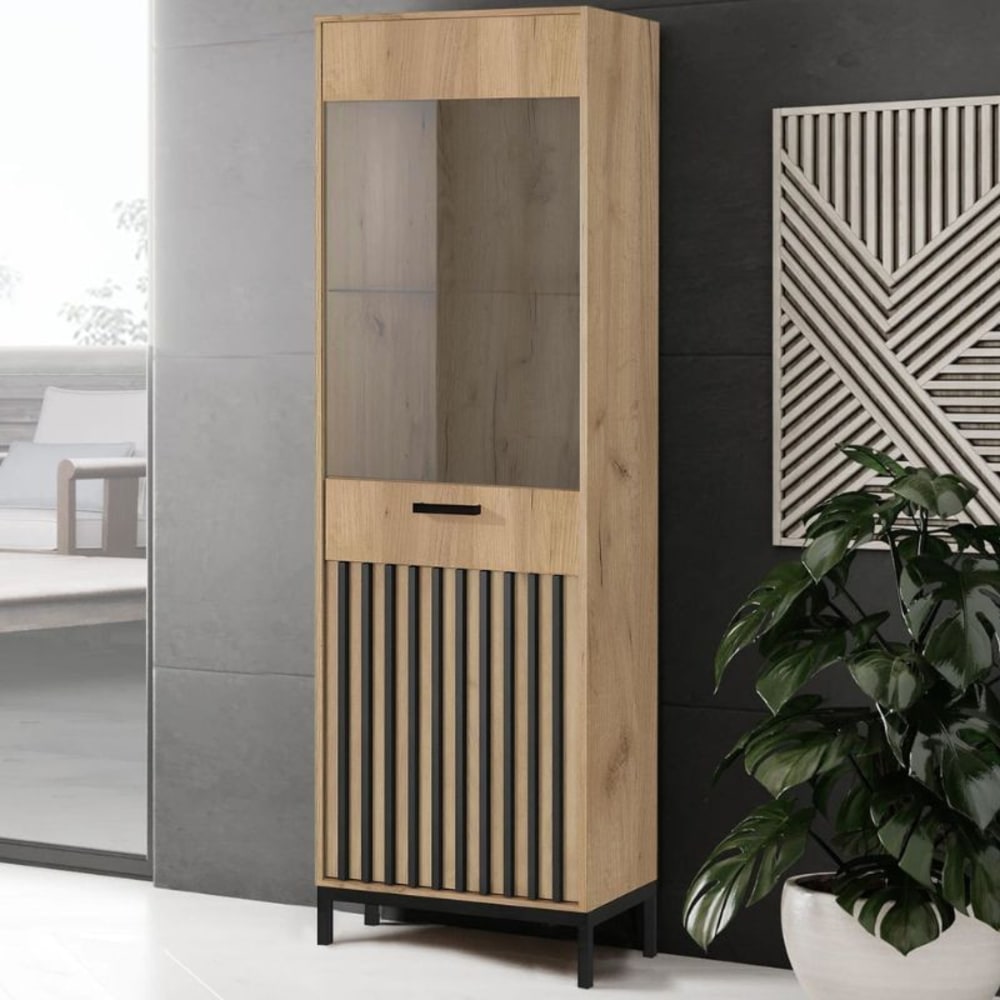 Vitrine noire et bois avec tasseaux