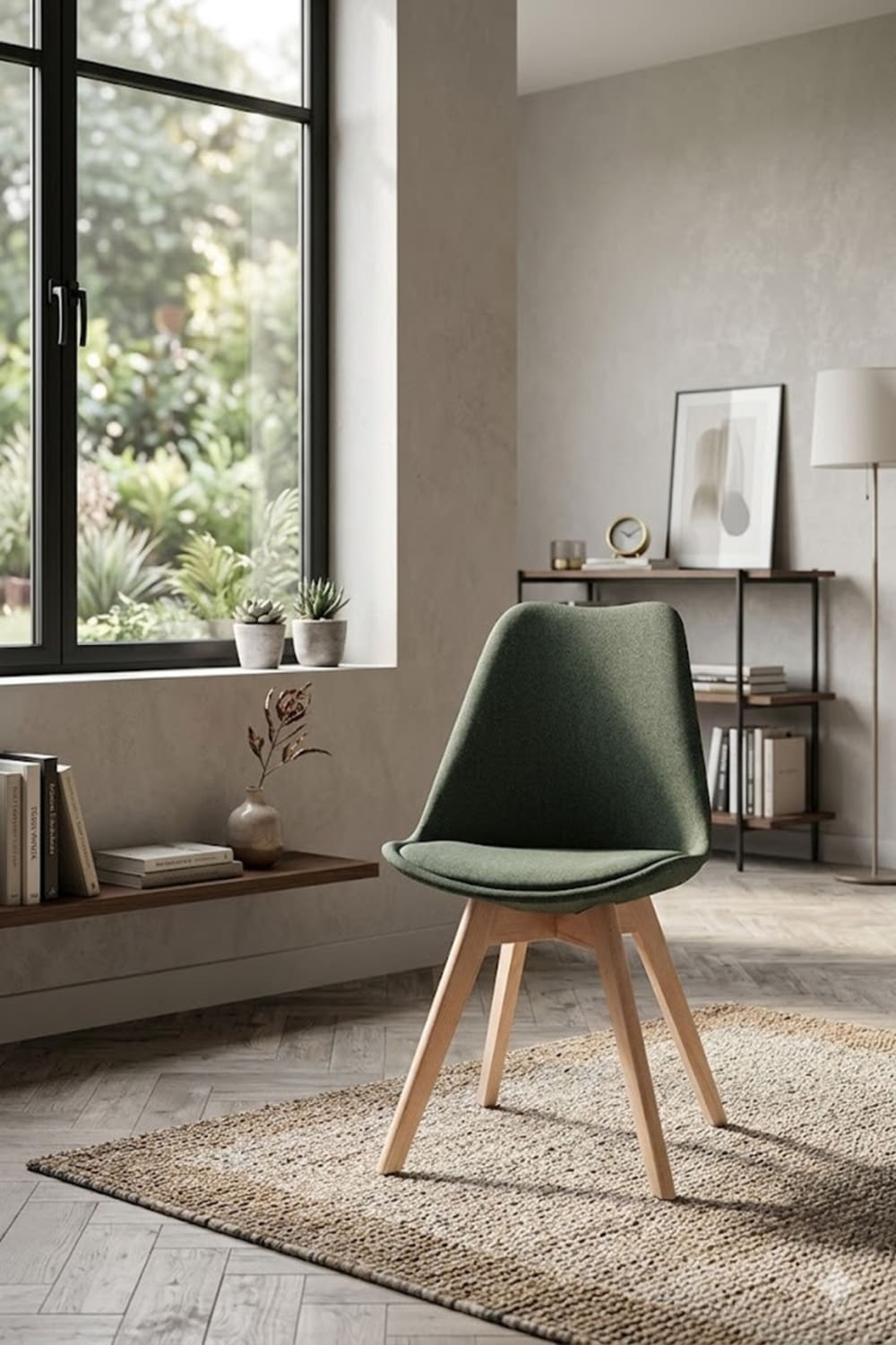 Chaise scandinave bois massif et tissu de polyester vert