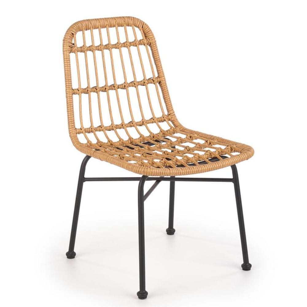 MSO Synthetischer Rattanstuhl mit schwarzen Stahlbeinen style vintage Braun Rattan