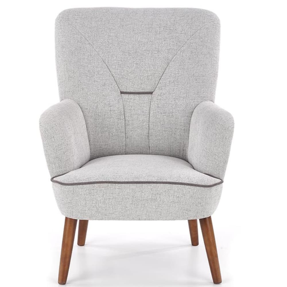 Fauteuil design confort en tissu de polyester gris et bois Fauteuil design confort en tissu de polyester gris et bois