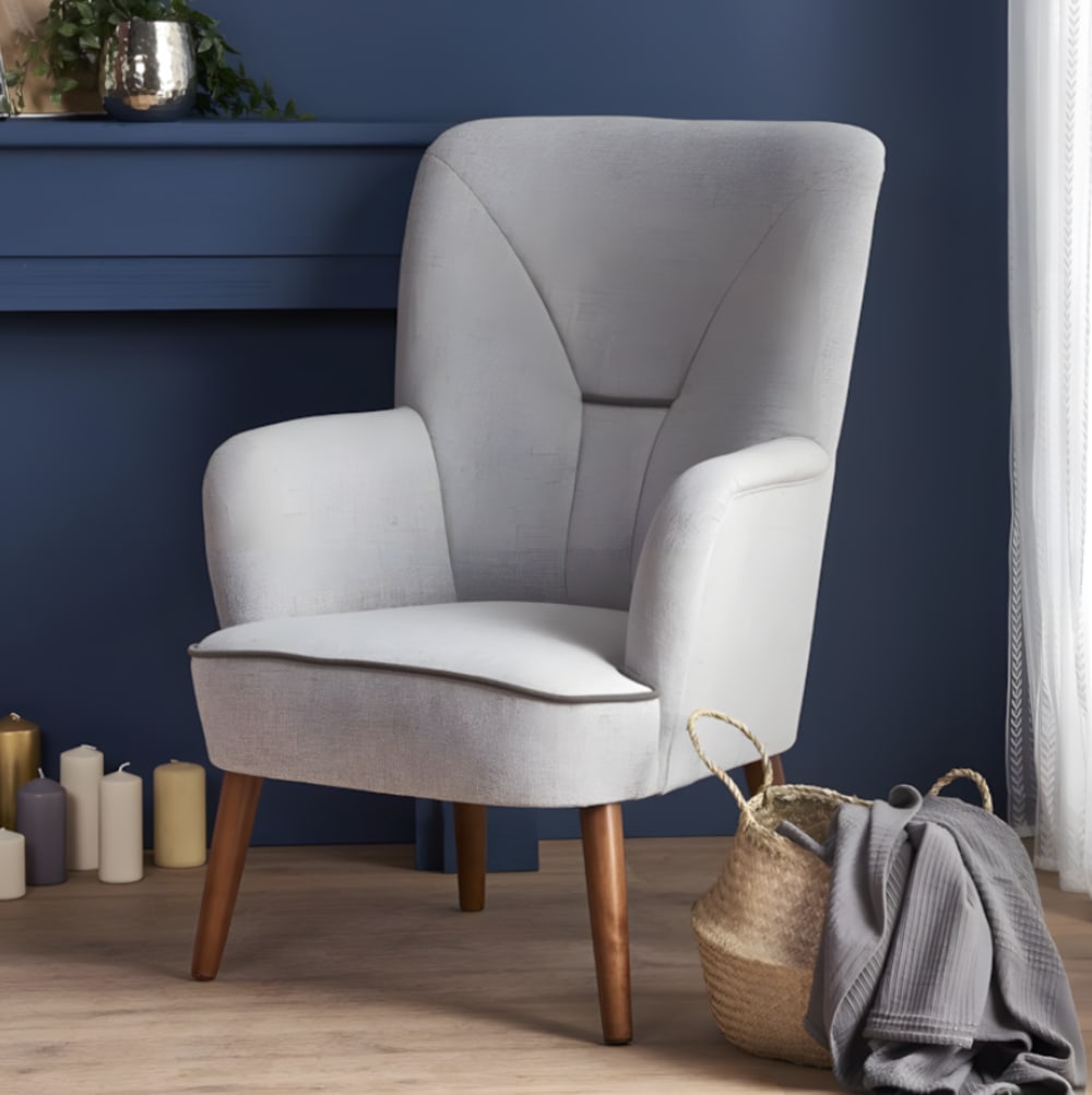 Fauteuil design confort en tissu de polyester gris et bois