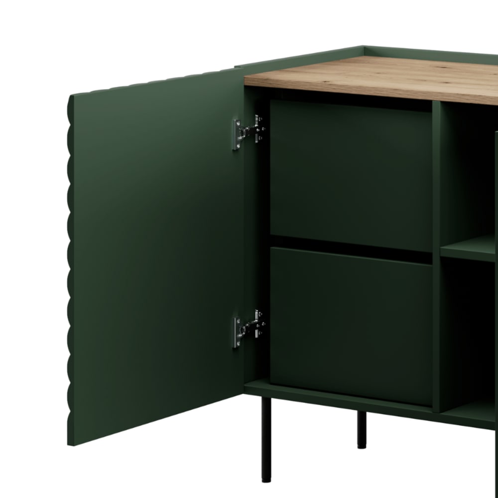 Grünes und hölzernes Sideboard mit 4 Türen und 2 Schubladen, 200