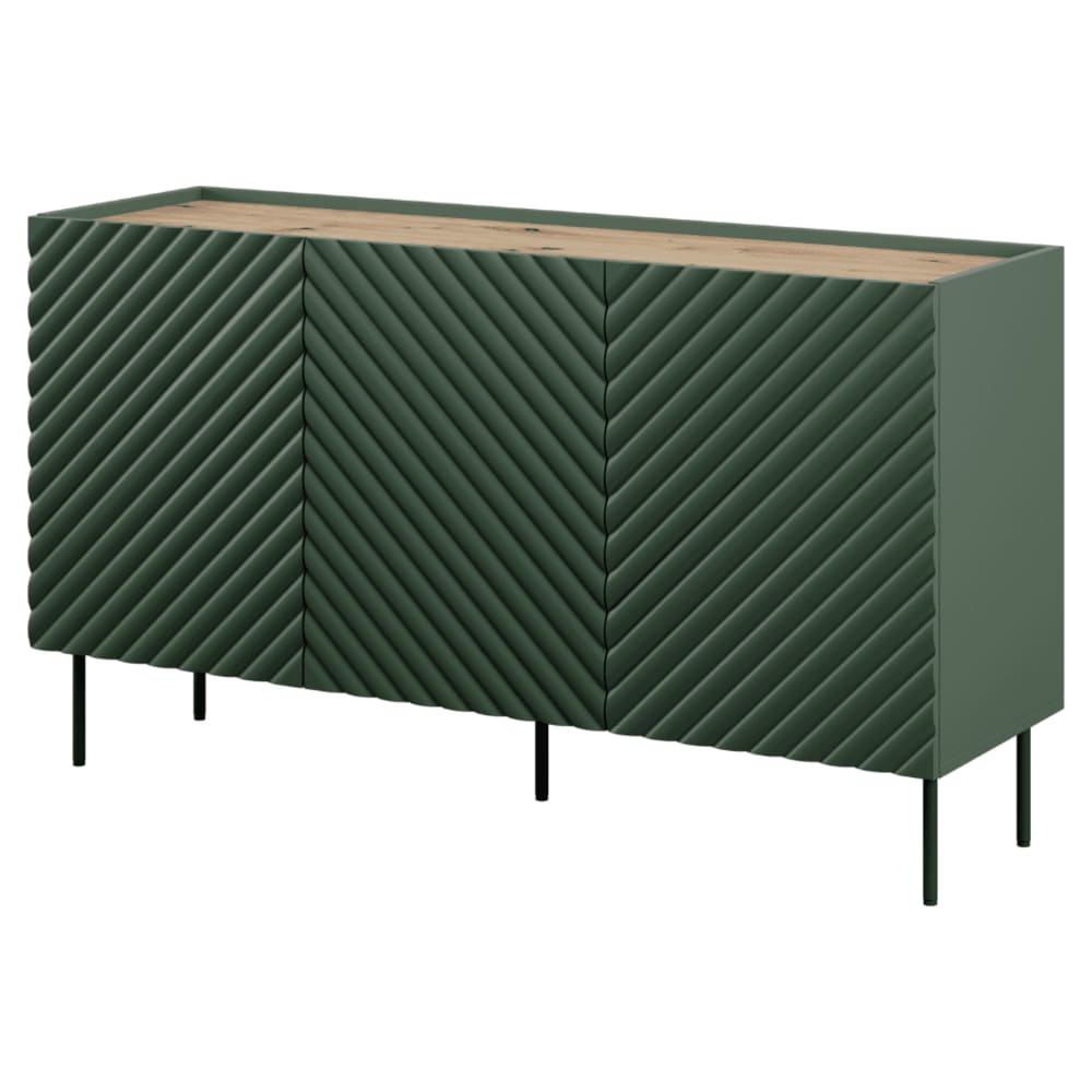 MSO Grünes und hölzernes Sideboard mit 3 Türen und 2 Schubladen, 150 cm style landhaus Grün Holz