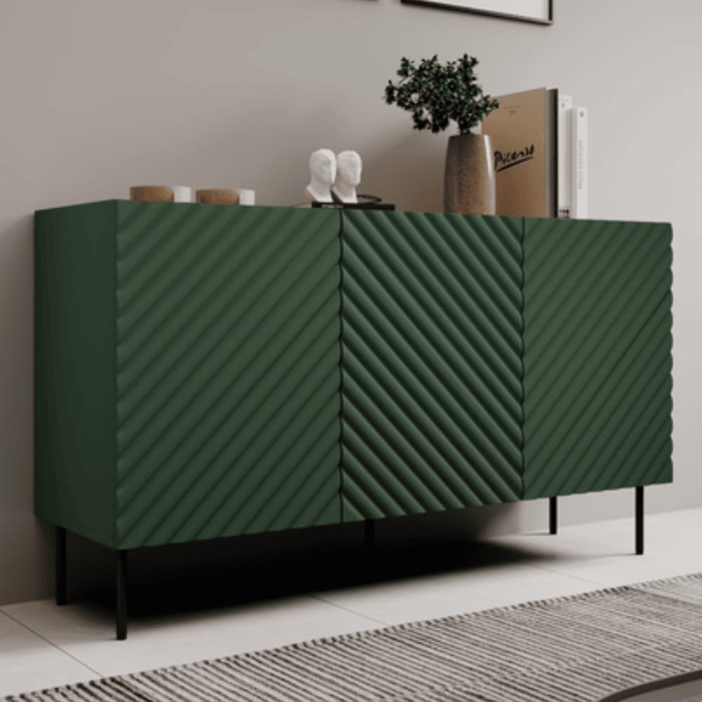 Buffet vert et bois  3 portes 2 tiroirs 150cm