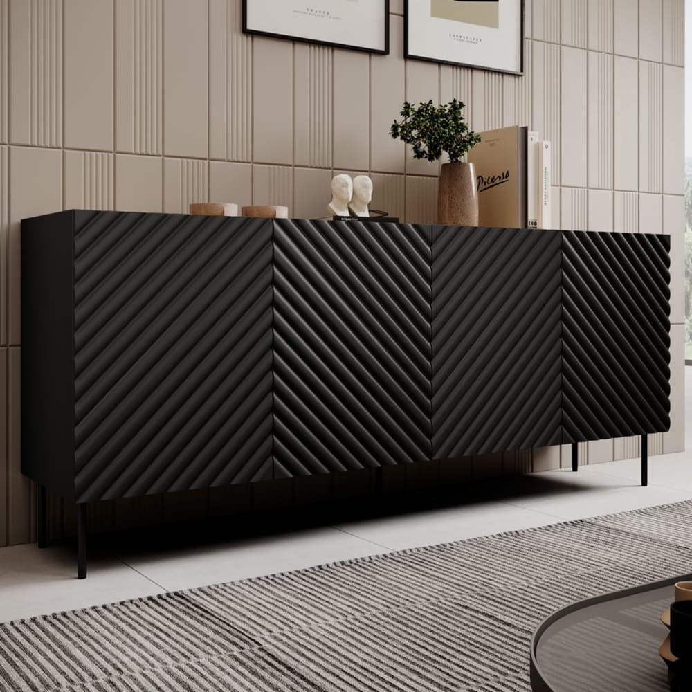 Buffet bas  noir mat et bois 200cm